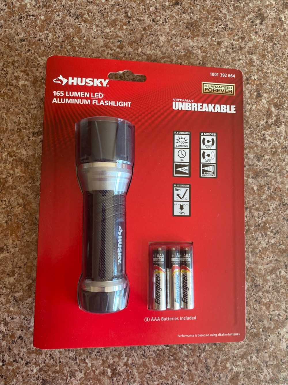 Sky Black and Silver LED Aluminum Flashlight with AAA Batteries
